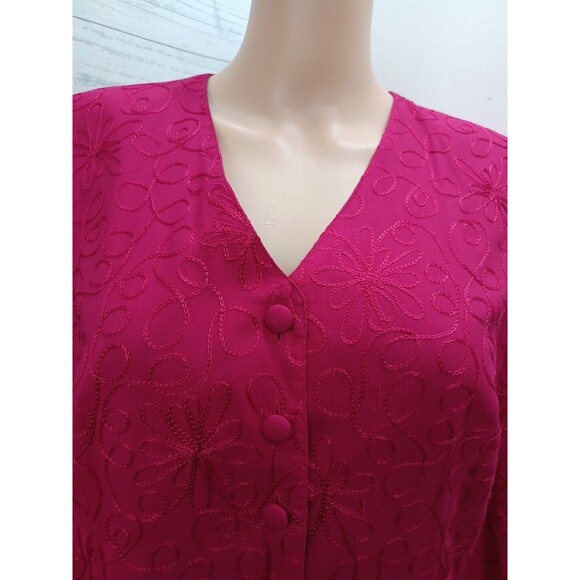 Vtg Plaza South Pink Fucshia  Dress 80s Sz 12 Long Sleeve - Picture 4 of 8